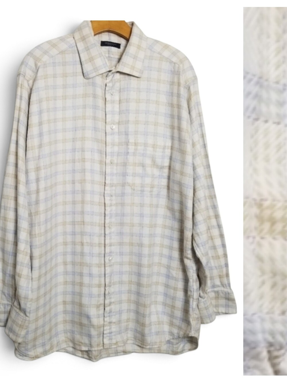 Vintage Burberry London Shirt 17/35 Plaid Cotton Made USA Quiet Luxury Off White